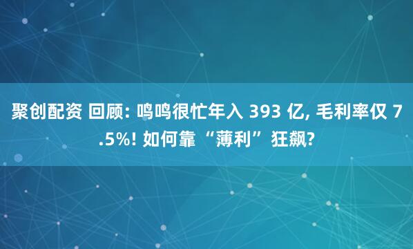 聚创配资 回顾: 鸣鸣很忙年入 393 亿, 毛利率仅 7.5%! 如何靠 “薄利” 狂飙?